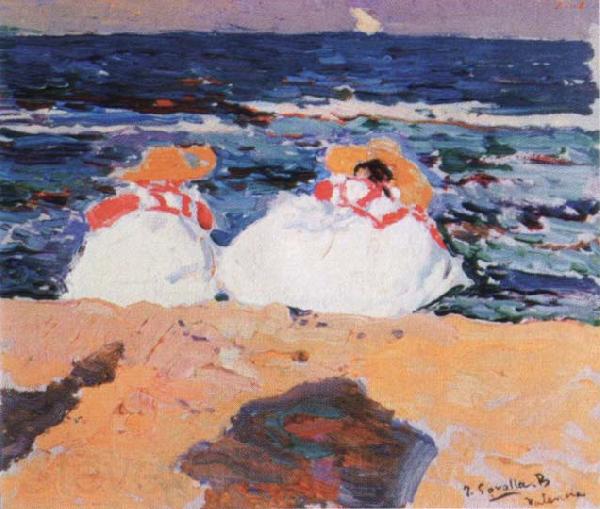 Joaquin Sorolla Y Bastida maria y elena en la playa Norge oil painting art